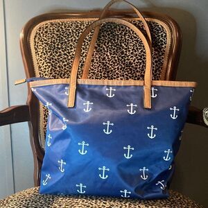 Top it Off Anchor blue and white tote bag, fair used condition